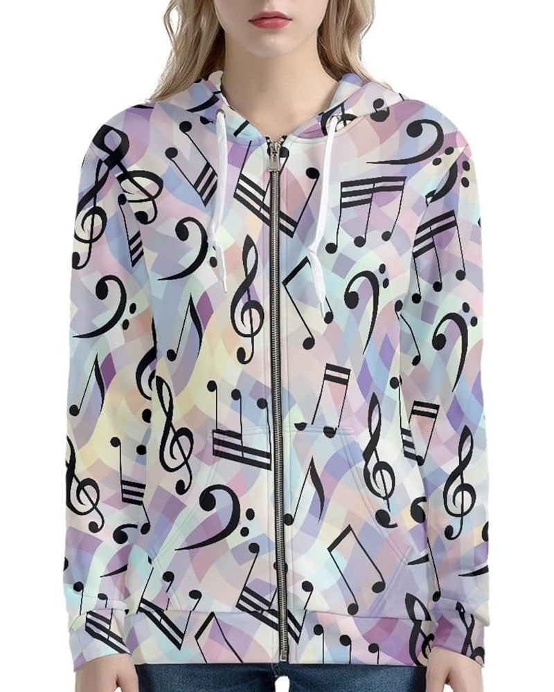 Zip up Trendy Hoodies for Women Novelty Graphic Long Sleeve Hooded with Pocket Sweatshirt Jacket Pullover XS-5XL Musical Note...