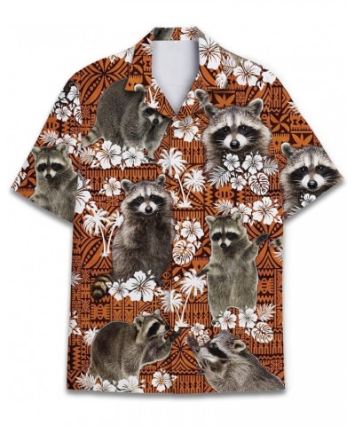 Funny Hawaiian Horror Halloween Tropical Flower Beach Gift Casual Short Sleeve Button Shirt Racoon $11.20 Shirts