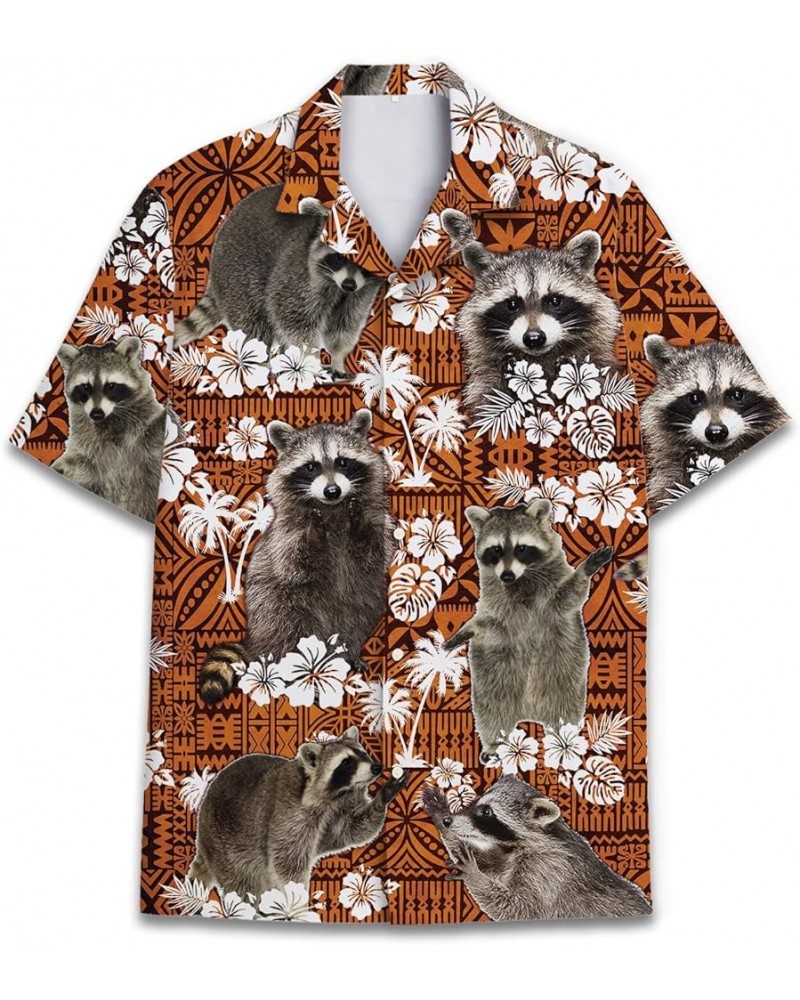 Funny Hawaiian Horror Halloween Tropical Flower Beach Gift Casual Short Sleeve Button Shirt Racoon $11.20 Shirts