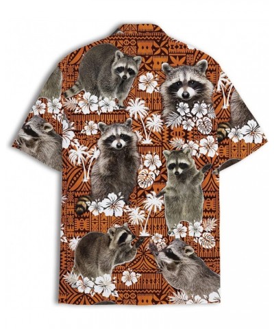 Funny Hawaiian Horror Halloween Tropical Flower Beach Gift Casual Short Sleeve Button Shirt Racoon $11.20 Shirts