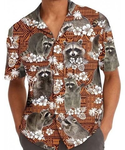 Funny Hawaiian Horror Halloween Tropical Flower Beach Gift Casual Short Sleeve Button Shirt Racoon $11.20 Shirts