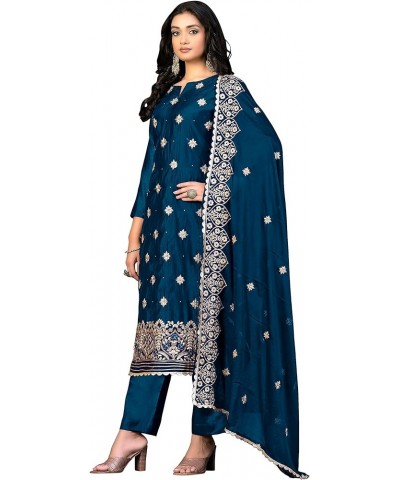 Indian Designer Embroidered Salwar Suit with Dupatta for Womens Regular & Occasional Wear Blue,29 $31.29 Suits