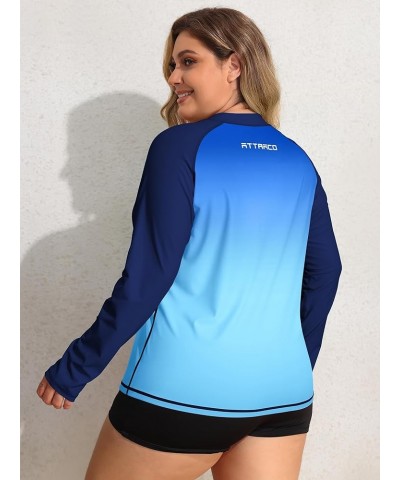 Women's Long Sleeve Rash Guard UV Sun Protection Zipper Gradient Swimsuit Top plus-size Gradient Blue $20.34 Swimsuits