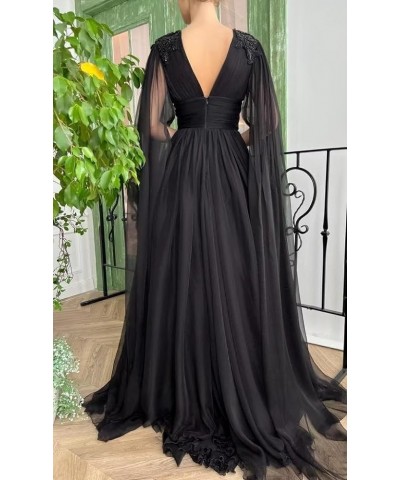 Tulle Prom Dresses with Cape V Neck Long Ball Gowns for Women Formal Lace Evening Party Gowns Slit Grape $48.88 Dresses