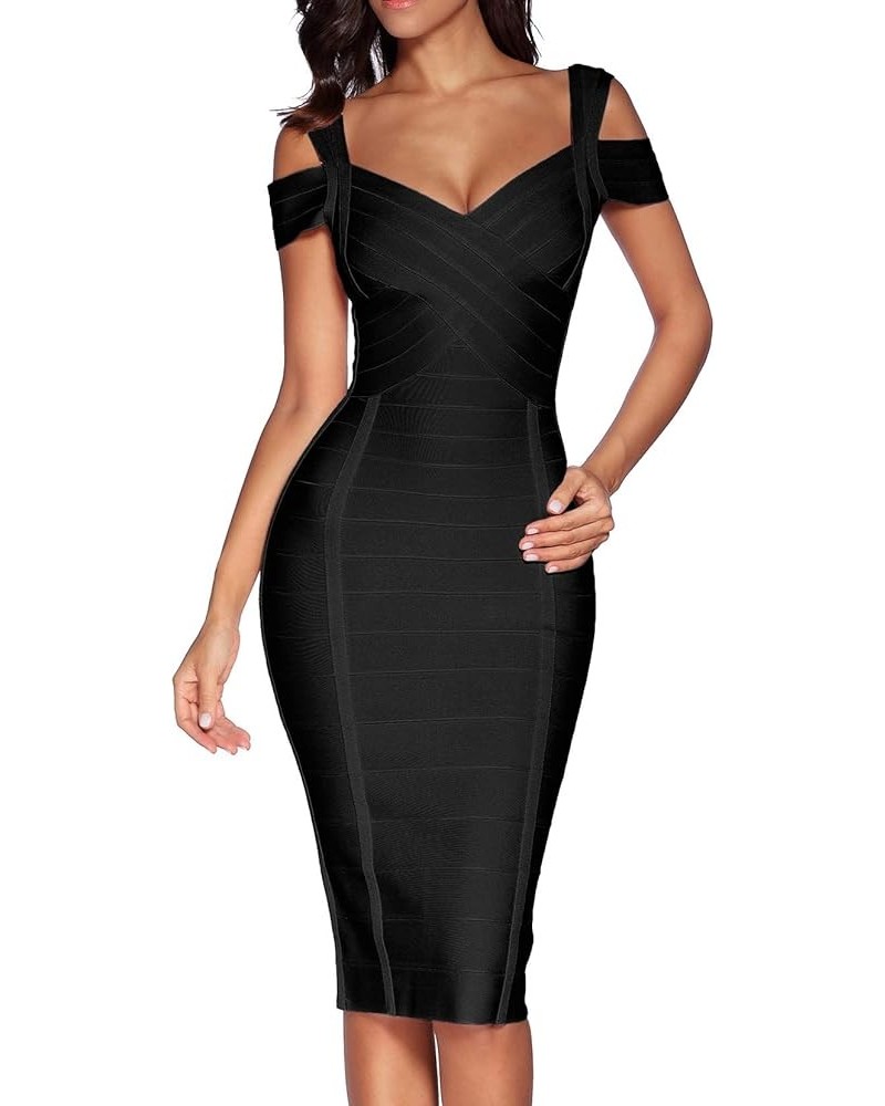 Womens's Spaghetti Strap Bandage Dresses Midi Bodycon Dress Clubwear Semi-Formal Dress Black $37.62 Dresses