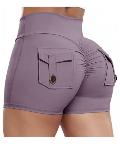 Scrunch Butt Lifting Shorts for Women with Pocket Cross High Waist Yoga Workout Booty Shorts Purple $15.95 Activewear