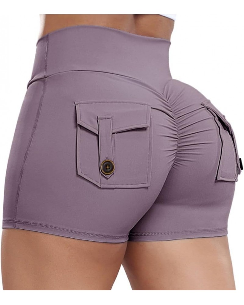 Scrunch Butt Lifting Shorts for Women with Pocket Cross High Waist Yoga Workout Booty Shorts Purple $15.95 Activewear