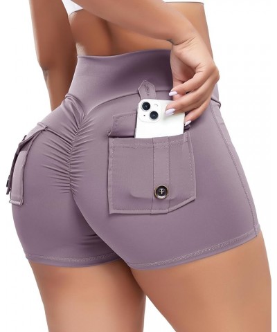 Scrunch Butt Lifting Shorts for Women with Pocket Cross High Waist Yoga Workout Booty Shorts Purple $15.95 Activewear