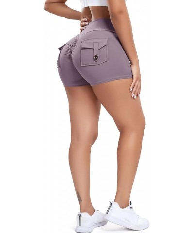 Scrunch Butt Lifting Shorts for Women with Pocket Cross High Waist Yoga Workout Booty Shorts Purple $15.95 Activewear