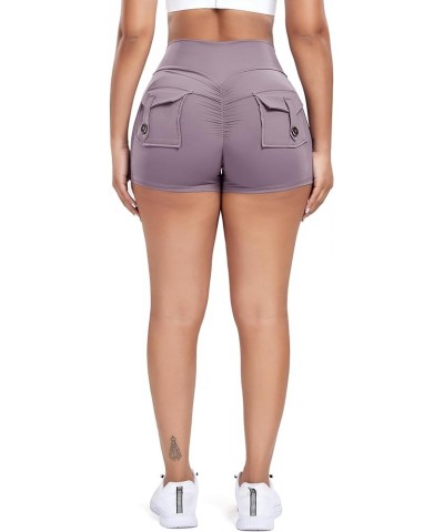 Scrunch Butt Lifting Shorts for Women with Pocket Cross High Waist Yoga Workout Booty Shorts Purple $15.95 Activewear