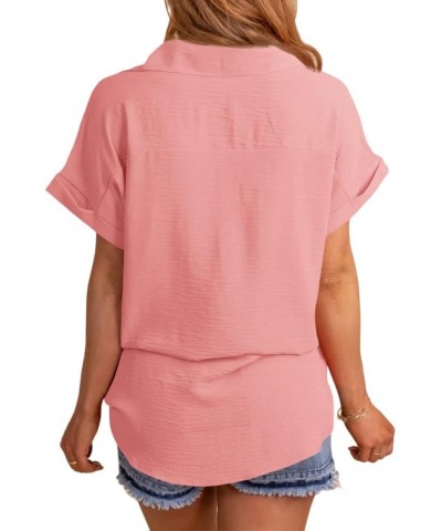 Womens Short Sleeve Button Down Shirts Casual Loose Fit Summer Shirt Blouses Tops with Pockets Pink $13.49 Blouses