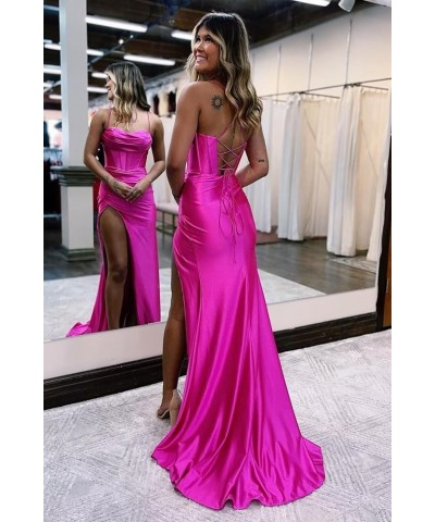 Mermaid Prom Dresses with Slit 2022 Plus Size Satin Long Evening Formal Dresses for Women Cocktail Party Royal Blue $45.89 Dr...