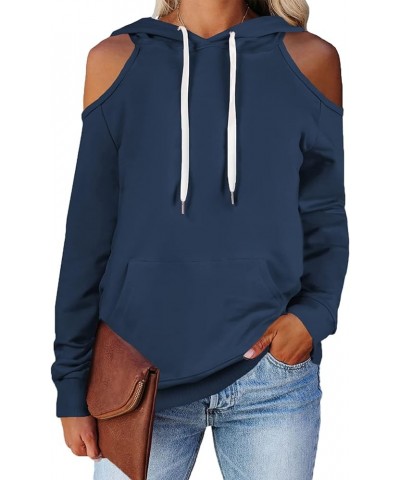 Women's Casual Long Sleeve Drawstring Hoodie Sweatshirts Pullover with Pockets 02-dark Blue $23.00 Hoodies & Sweatshirts