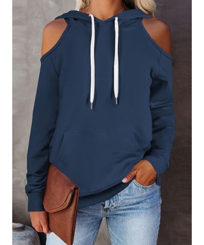 Women's Casual Long Sleeve Drawstring Hoodie Sweatshirts Pullover with Pockets 02-dark Blue $23.00 Hoodies & Sweatshirts