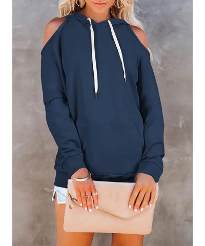 Women's Casual Long Sleeve Drawstring Hoodie Sweatshirts Pullover with Pockets 02-dark Blue $23.00 Hoodies & Sweatshirts