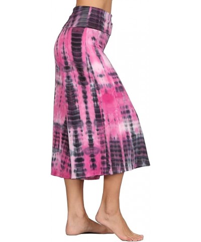 Women's Solid Tie Dye Wide Leg Flared Capri Boho Gaucho Pants w/Lace Detail Fuchsia Pink Grey $14.62 Pants