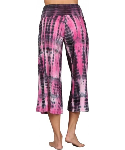 Women's Solid Tie Dye Wide Leg Flared Capri Boho Gaucho Pants w/Lace Detail Fuchsia Pink Grey $14.62 Pants