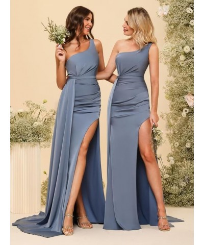 One Shoulder Bridesmaid Dresses for Women 2024 Mermaid Satin Formal Party Dresses for Evening with Slit RO086 Burnt Orange $3...