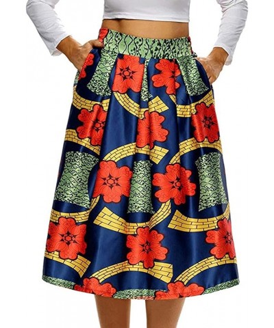 930 - Plus Size Ethnic African Print Long Maxi Skirt Short Red $25.19 Skirts