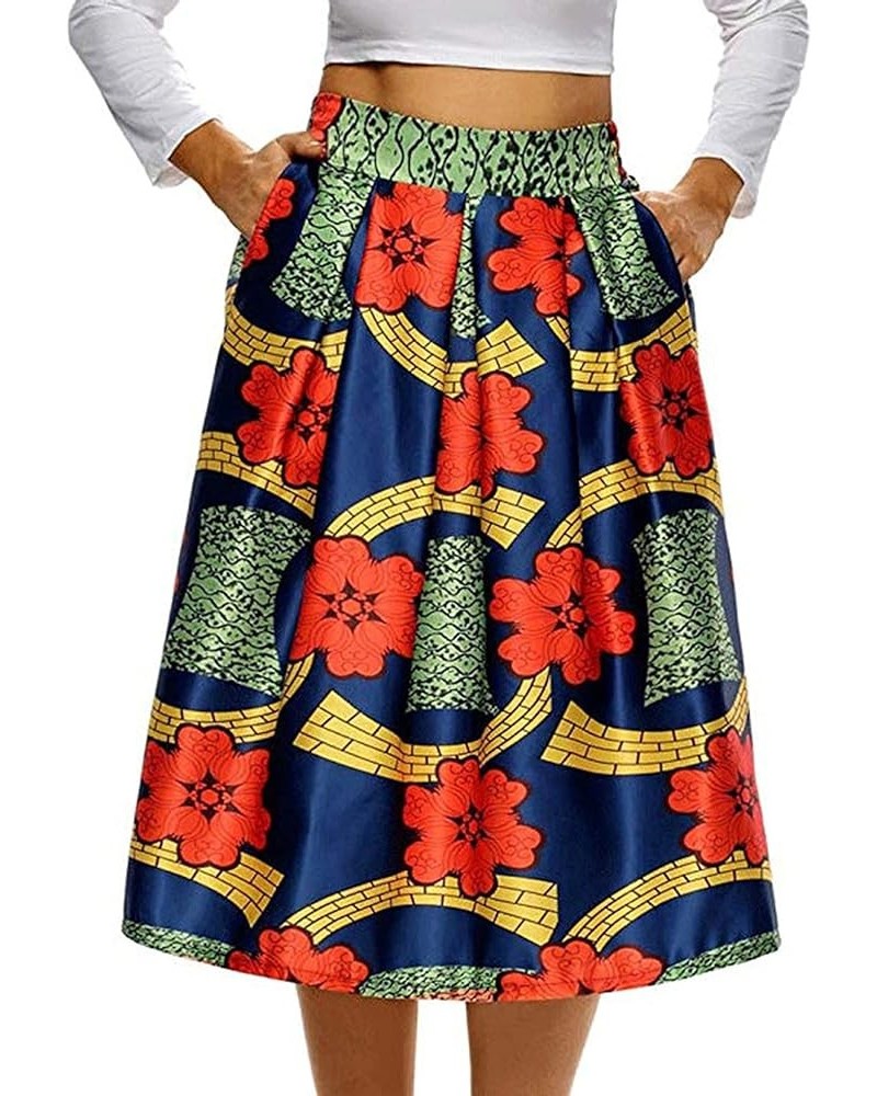 930 - Plus Size Ethnic African Print Long Maxi Skirt Short Red $25.19 Skirts