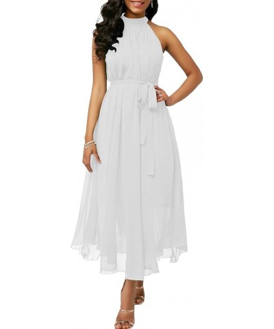 Women's Summer Halter Neck Sleeveless Party Beach Maxi Chiffon Dress White $16.97 Dresses