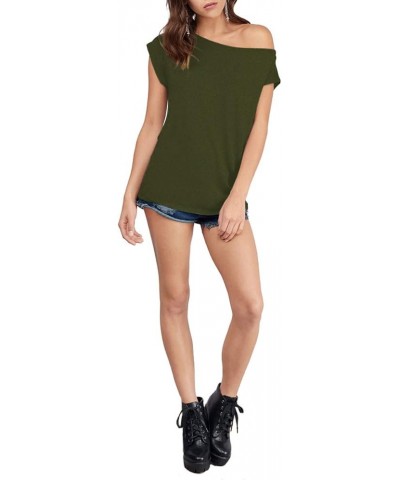 Women's Casual Off Shoulder Tops Short Sleeve T Shirts Loose Sexy Tank Tops Blouses Amygreen $16.23 Blouses