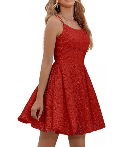 A-line Sequin Homecoming Dresses for Teens Sparkly 2023 Short Prom Dress Spaghetti Straps Tulle Party Dress Red $29.25 Dresses