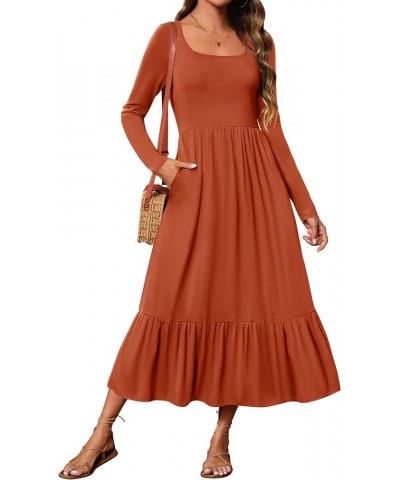 Women's 2024 Spring Dresses Long Sleeve Square Neck Summer Casual Swing Maxi Dress with Pockets Rust $20.39 Dresses