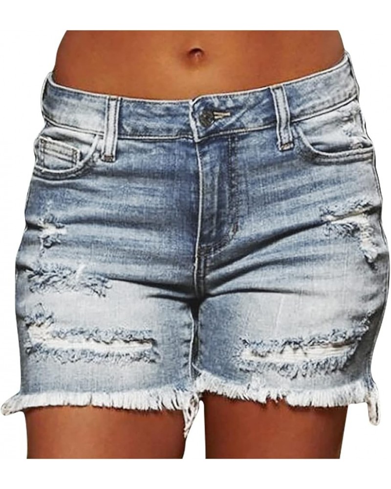 Denim Shorts for Women Mid Rise Ripped Jean Shorts Stretchy Folded Hem Hot Short Jeans Summer Fashion Dressy Casual 01 Blue $...