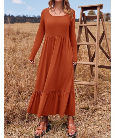 Women's 2024 Spring Dresses Long Sleeve Square Neck Summer Casual Swing Maxi Dress with Pockets Rust $20.39 Dresses