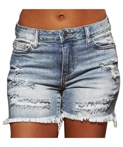 Denim Shorts for Women Mid Rise Ripped Jean Shorts Stretchy Folded Hem Hot Short Jeans Summer Fashion Dressy Casual 01 Blue $...