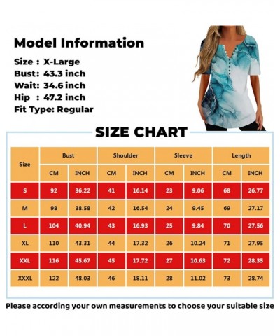 Women Shirts Casual Henley Button Down Blouses Short Sleeve Marble Print Tunic Tops V Neck Summer Aesthetic Clothes Ar580-red...