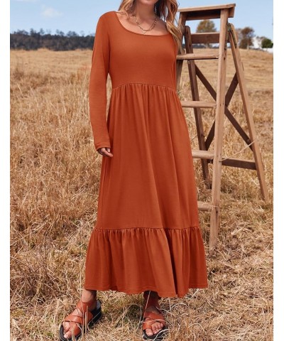 Women's 2024 Spring Dresses Long Sleeve Square Neck Summer Casual Swing Maxi Dress with Pockets Rust $20.39 Dresses