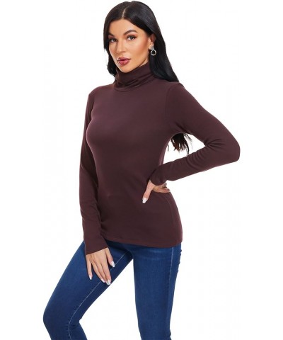 Women's Thermal Fleece Turtleneck Long Sleeve Tops Lightweight Pullover Sweater Cotton Casual Soft Comfort Maroon $16.41 Unde...