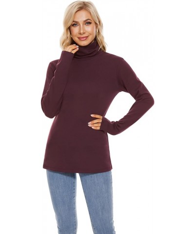 Women's Thermal Fleece Turtleneck Long Sleeve Tops Lightweight Pullover Sweater Cotton Casual Soft Comfort Maroon $16.41 Unde...