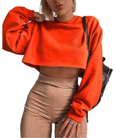 Women's Crewneck Long Sleeve Crop Tops Workout Casual Pullover Loose Sweatshirts Orange $19.75 Hoodies & Sweatshirts