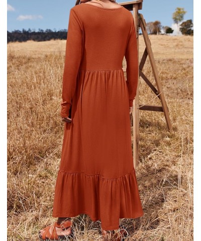 Women's 2024 Spring Dresses Long Sleeve Square Neck Summer Casual Swing Maxi Dress with Pockets Rust $20.39 Dresses