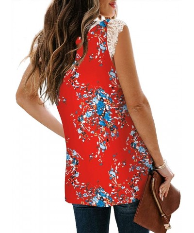 Women's V Neck Lace Tank Tops Summer Casual Sleeveless Shirts Tops Side Split 25-red Floral $10.79 Tanks