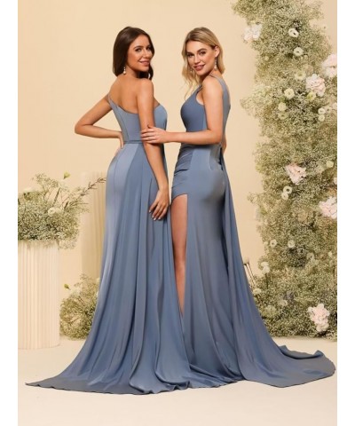 One Shoulder Bridesmaid Dresses for Women 2024 Mermaid Satin Formal Party Dresses for Evening with Slit RO086 Burnt Orange $3...