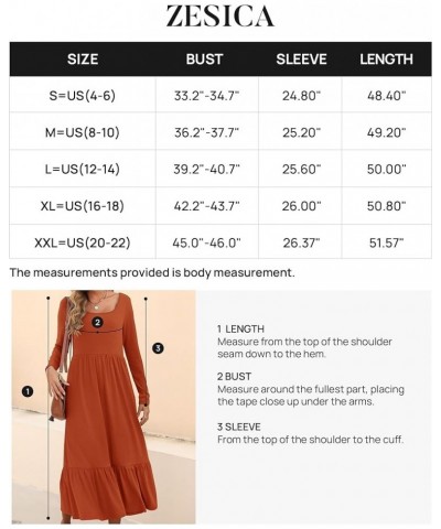 Women's 2024 Spring Dresses Long Sleeve Square Neck Summer Casual Swing Maxi Dress with Pockets Rust $20.39 Dresses