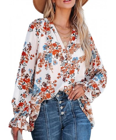 Womens Blouses Fashion Long Sleeve V Neck Loose Casual Floral Leopard Printed Chiffon Blouses Tops and T Shirts J White 1 $17...