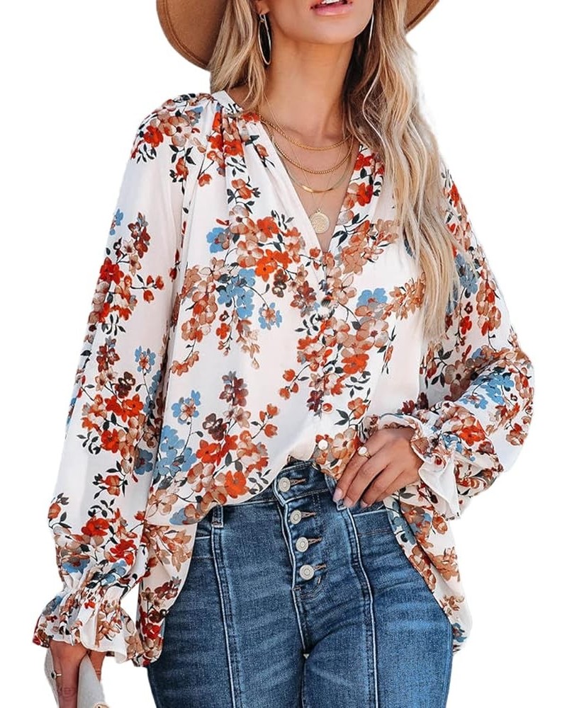 Womens Blouses Fashion Long Sleeve V Neck Loose Casual Floral Leopard Printed Chiffon Blouses Tops and T Shirts J White 1 $17...