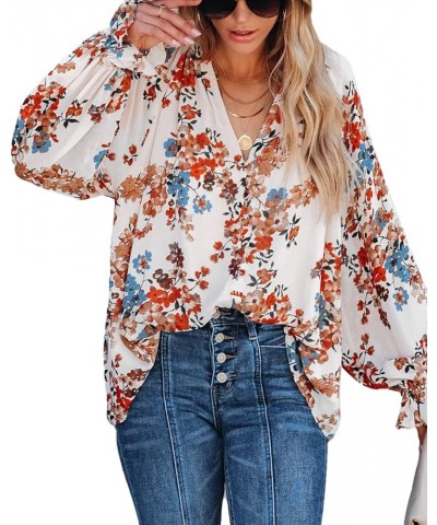 Womens Blouses Fashion Long Sleeve V Neck Loose Casual Floral Leopard Printed Chiffon Blouses Tops and T Shirts J White 1 $17...