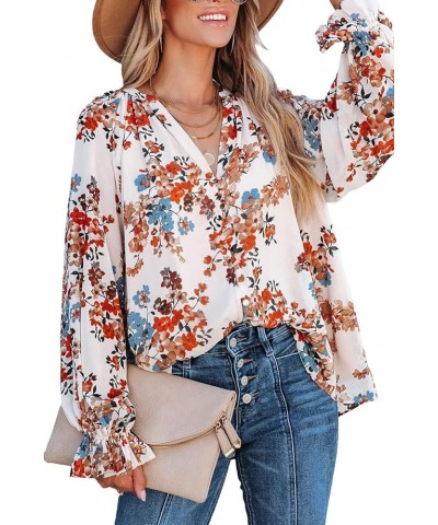 Womens Blouses Fashion Long Sleeve V Neck Loose Casual Floral Leopard Printed Chiffon Blouses Tops and T Shirts J White 1 $17...