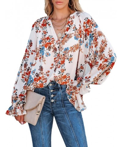 Womens Blouses Fashion Long Sleeve V Neck Loose Casual Floral Leopard Printed Chiffon Blouses Tops and T Shirts J White 1 $17...