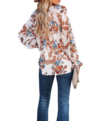 Womens Blouses Fashion Long Sleeve V Neck Loose Casual Floral Leopard Printed Chiffon Blouses Tops and T Shirts J White 1 $17...