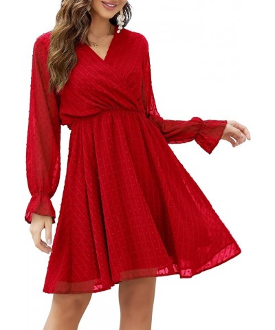 Women's Summer Boho Wrap Dress Red-long Sleeve $14.09 Dresses