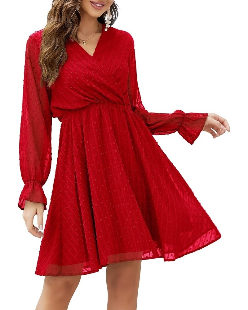 Women's Summer Boho Wrap Dress Red-long Sleeve $14.09 Dresses