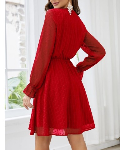 Women's Summer Boho Wrap Dress Red-long Sleeve $14.09 Dresses