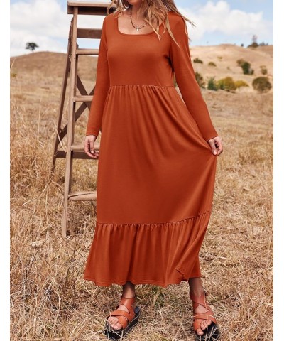 Women's 2024 Spring Dresses Long Sleeve Square Neck Summer Casual Swing Maxi Dress with Pockets Rust $20.39 Dresses